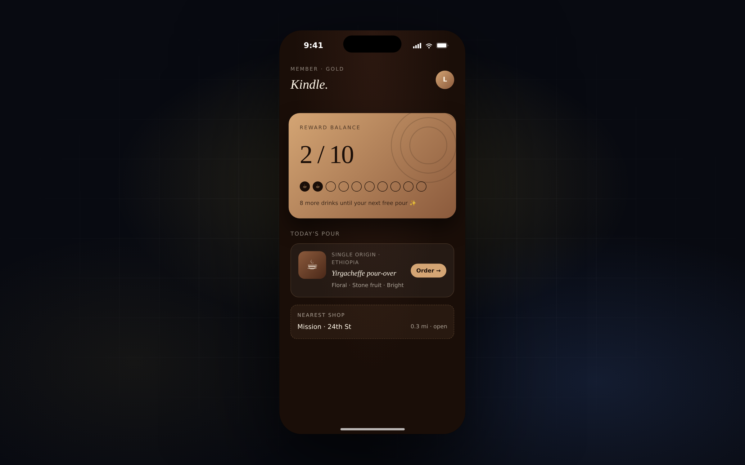 Kindle Coffee, an iOS cafe loyalty and order-ahead app